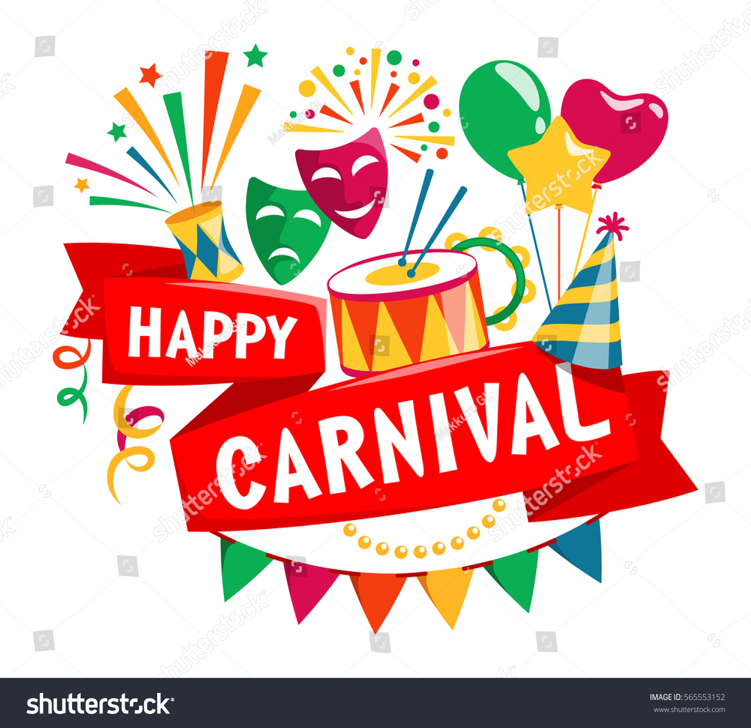 Happy Carnival Festive Concept Drum Tambourine Stock Vector (Royalty ...