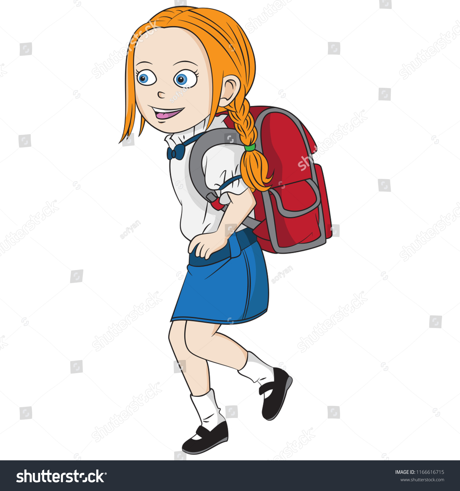 Happy Cartoon Girl Go Back School Stock Vector Royalty Free