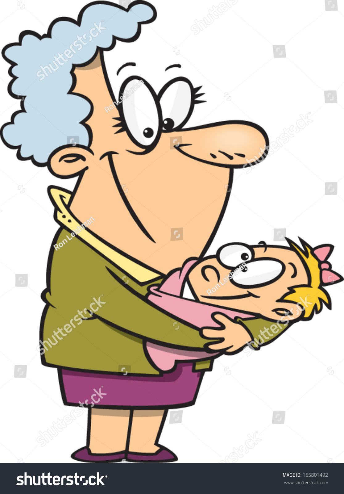 Happy Cartoon Grandmother Holding Her Granddaughter Stock Vector