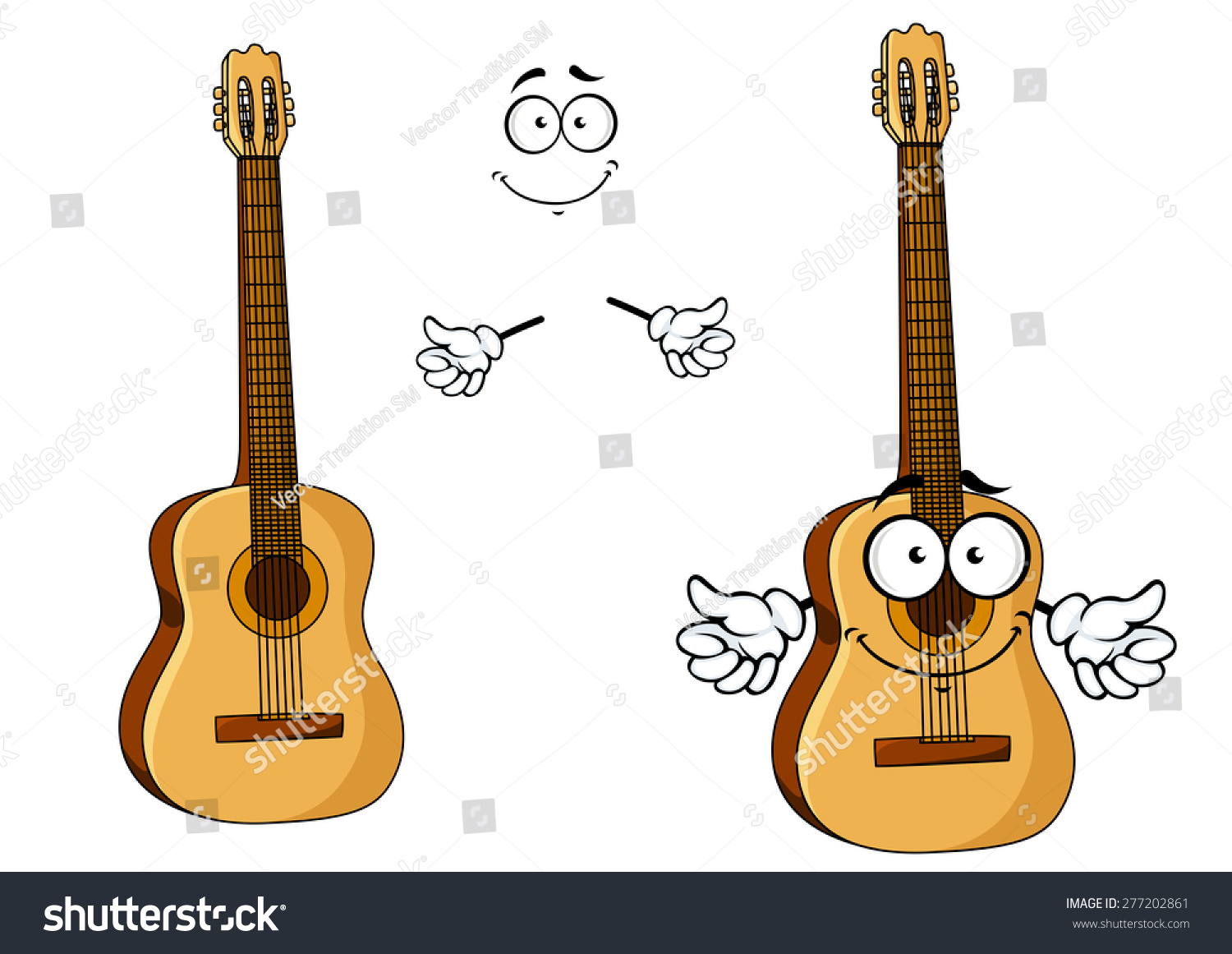 Happy Cartoon Wooden Acoustic Guitar Character With Googly Eyes, A ...