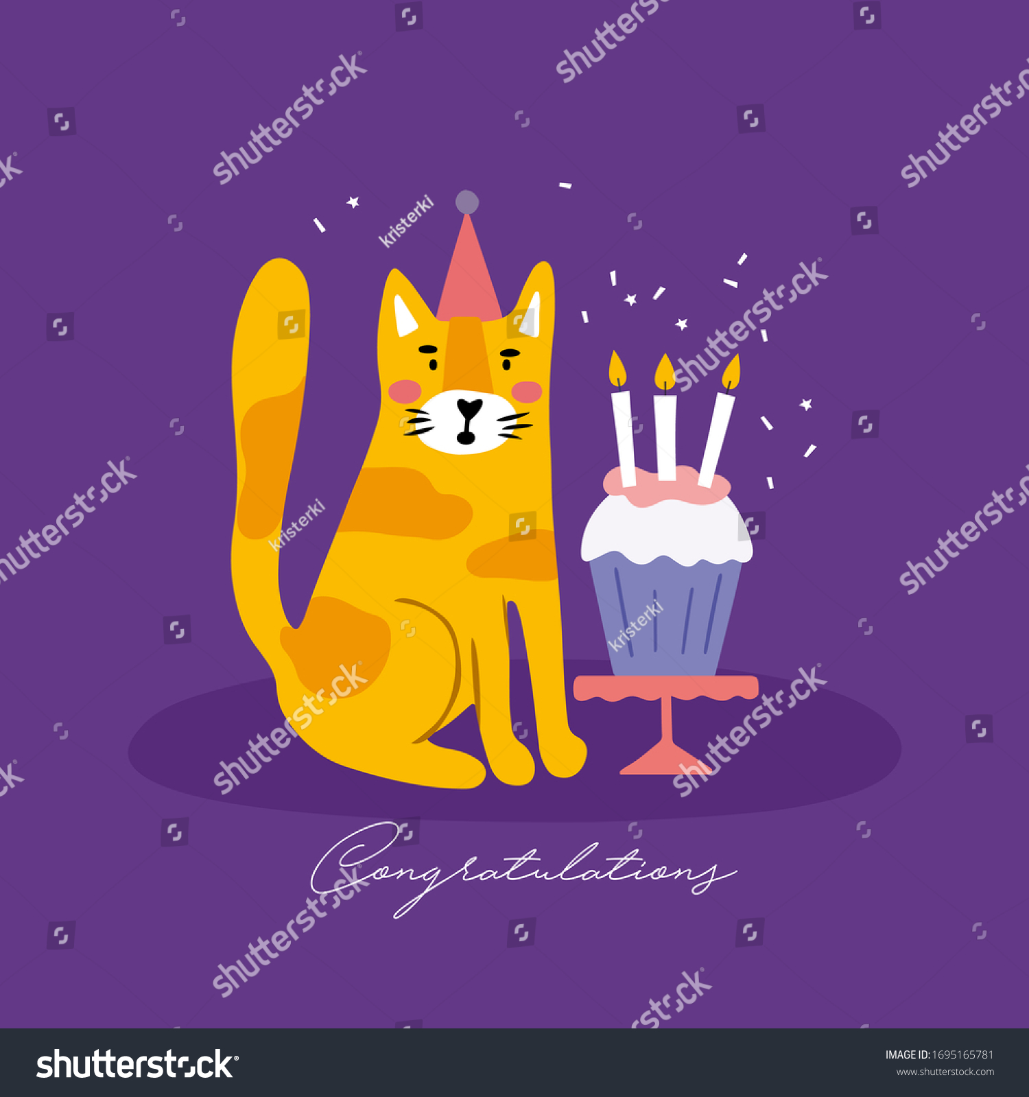 Happy Cat Cupcake Congratulations Cartoon Style Stock Vector (Royalty ...