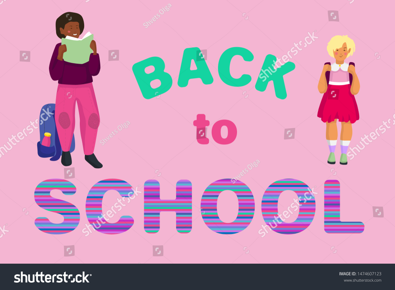 Happy Children Go School First September Stock Vector Royalty Free