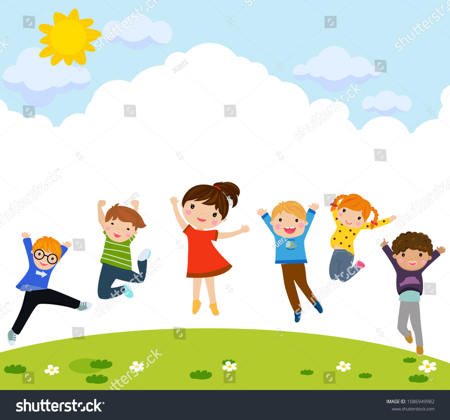 Happy Children Jumping Stock Vector (Royalty Free) 1086949982 ...