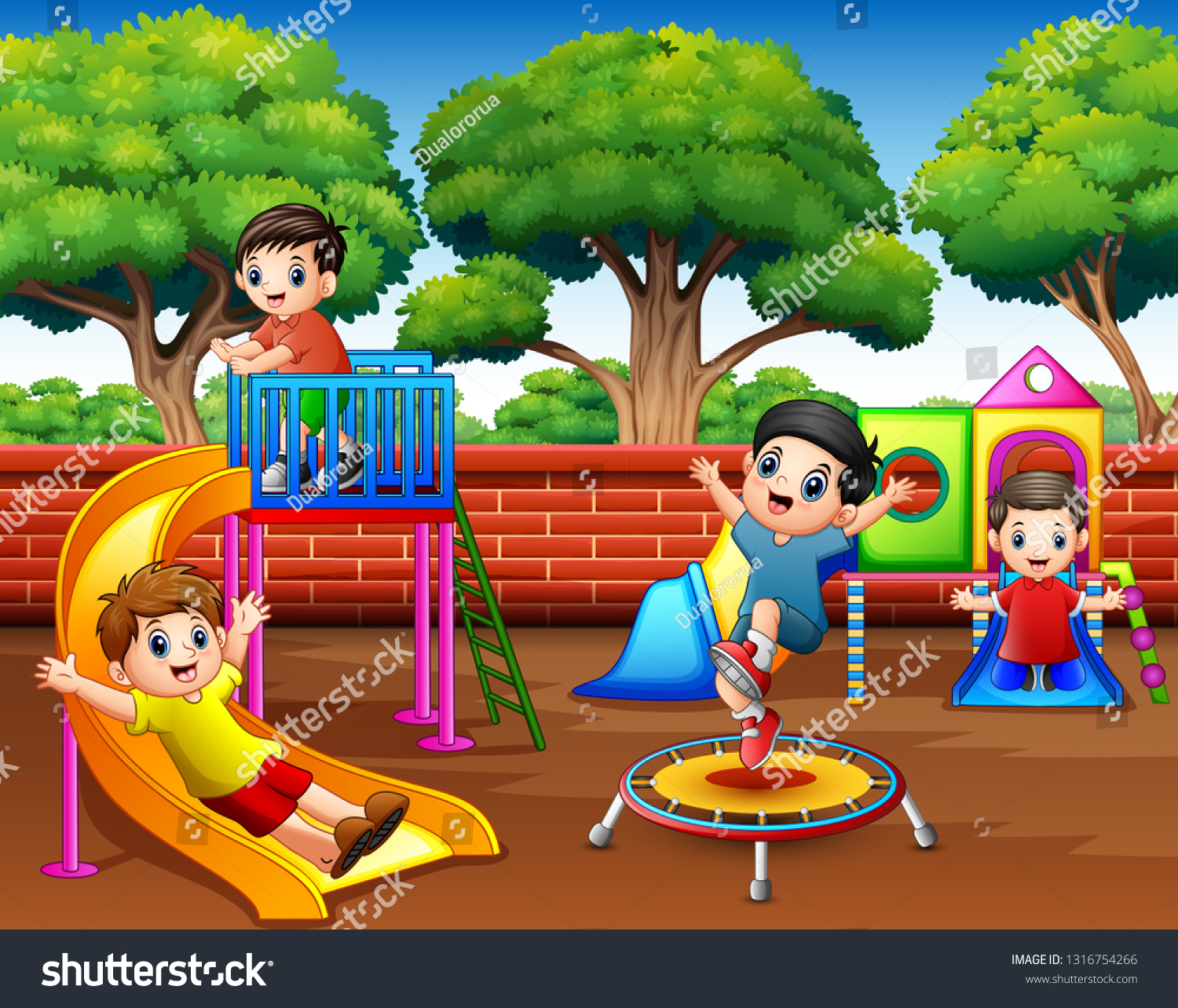 Happy Children Playing Playground Daytime Stock Vector (Royalty Free ...