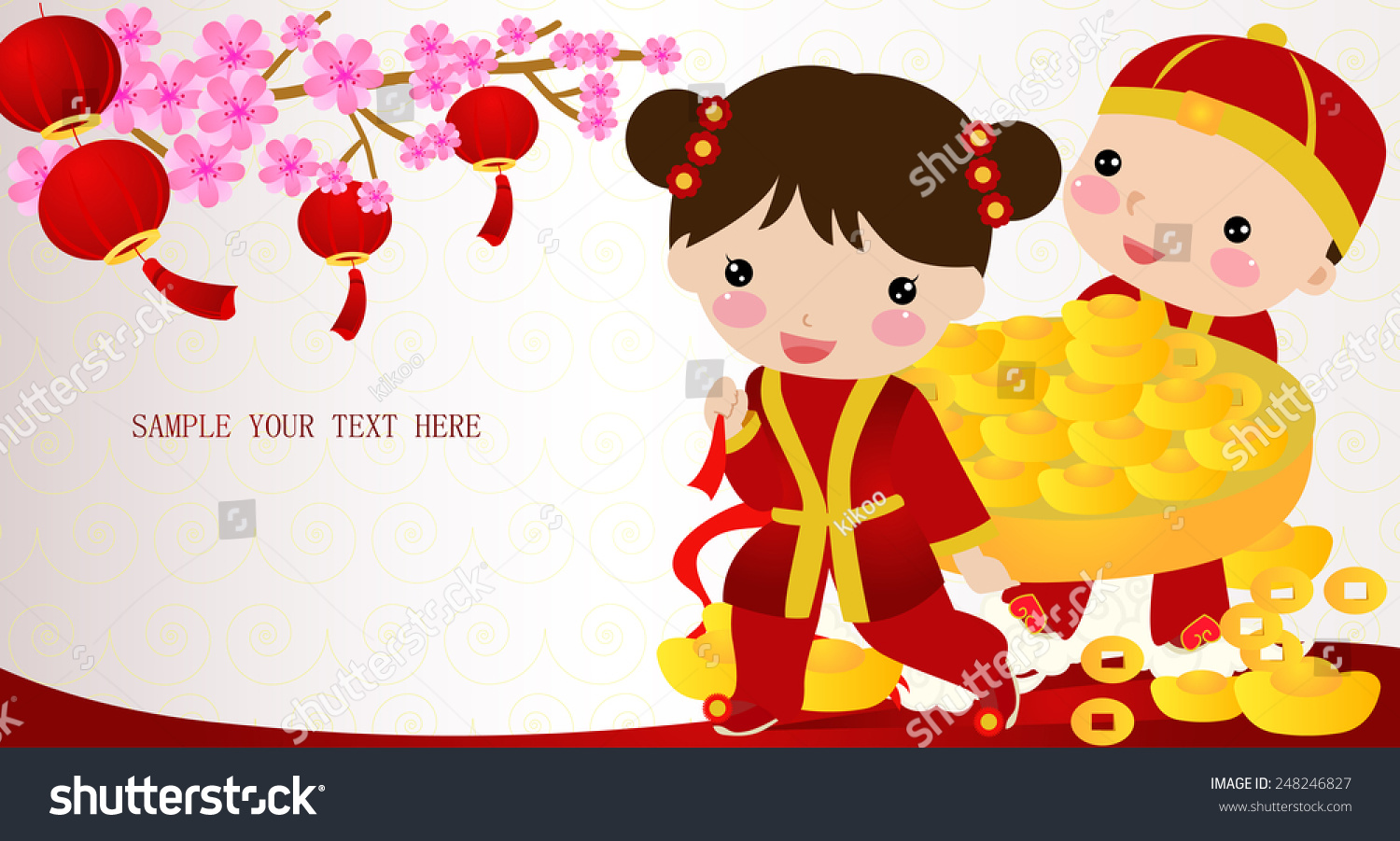 Happy Chinese New Year Cartoon Children Stock Vector 248246827 ...