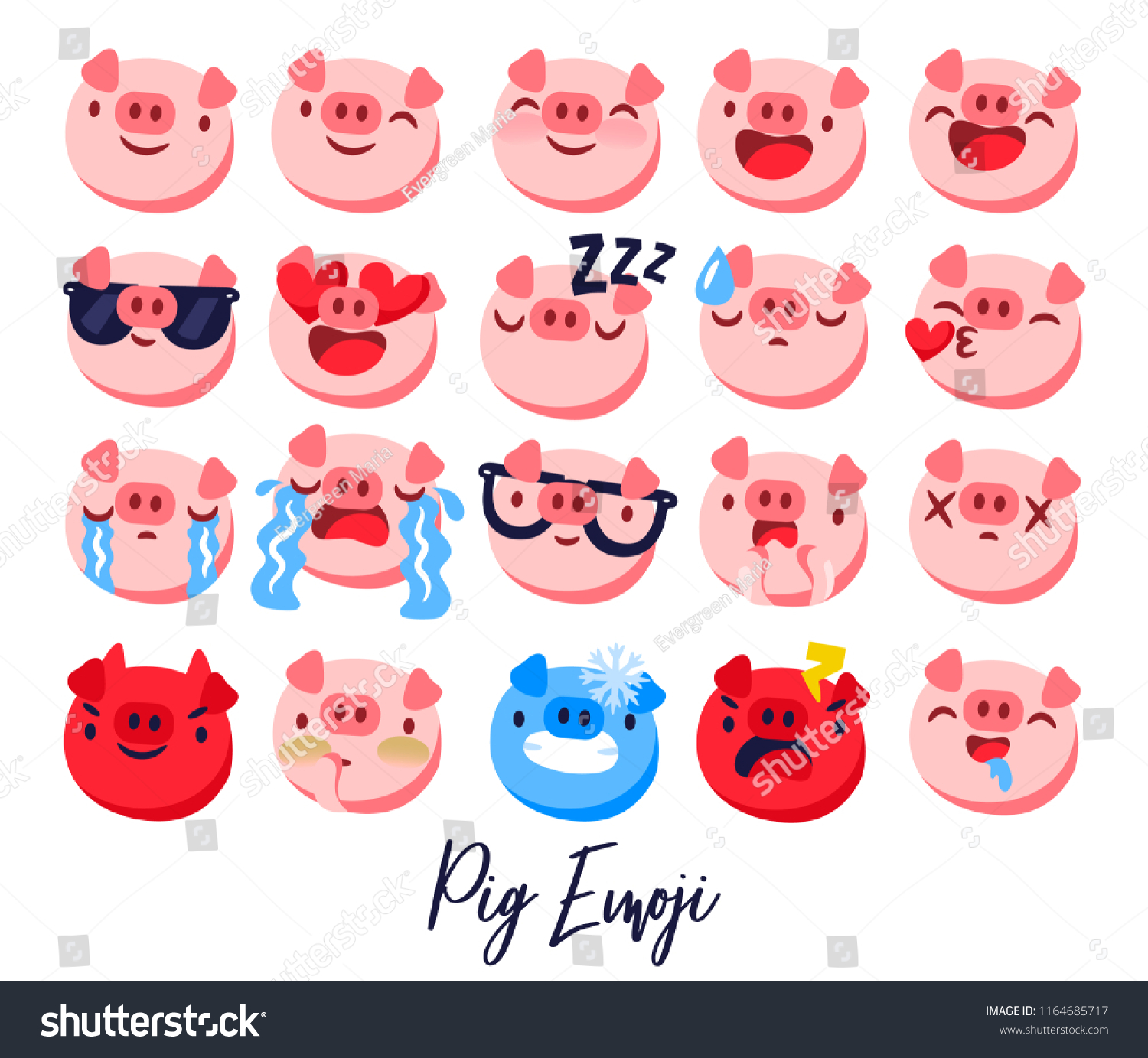 SVG of Happy chinese new year 2019 Zodiac sign calendar with pig emoji, emoticons pink colorful funny characters piglet. Vector illustration. svg