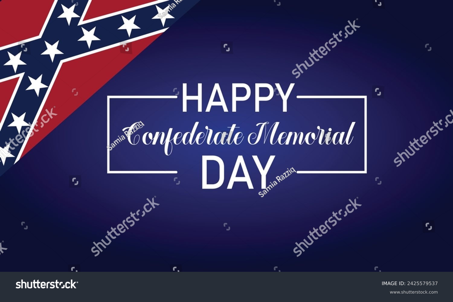 SVG of Happy Confederate Memorial Day Text With Flag And Blue Background Design svg