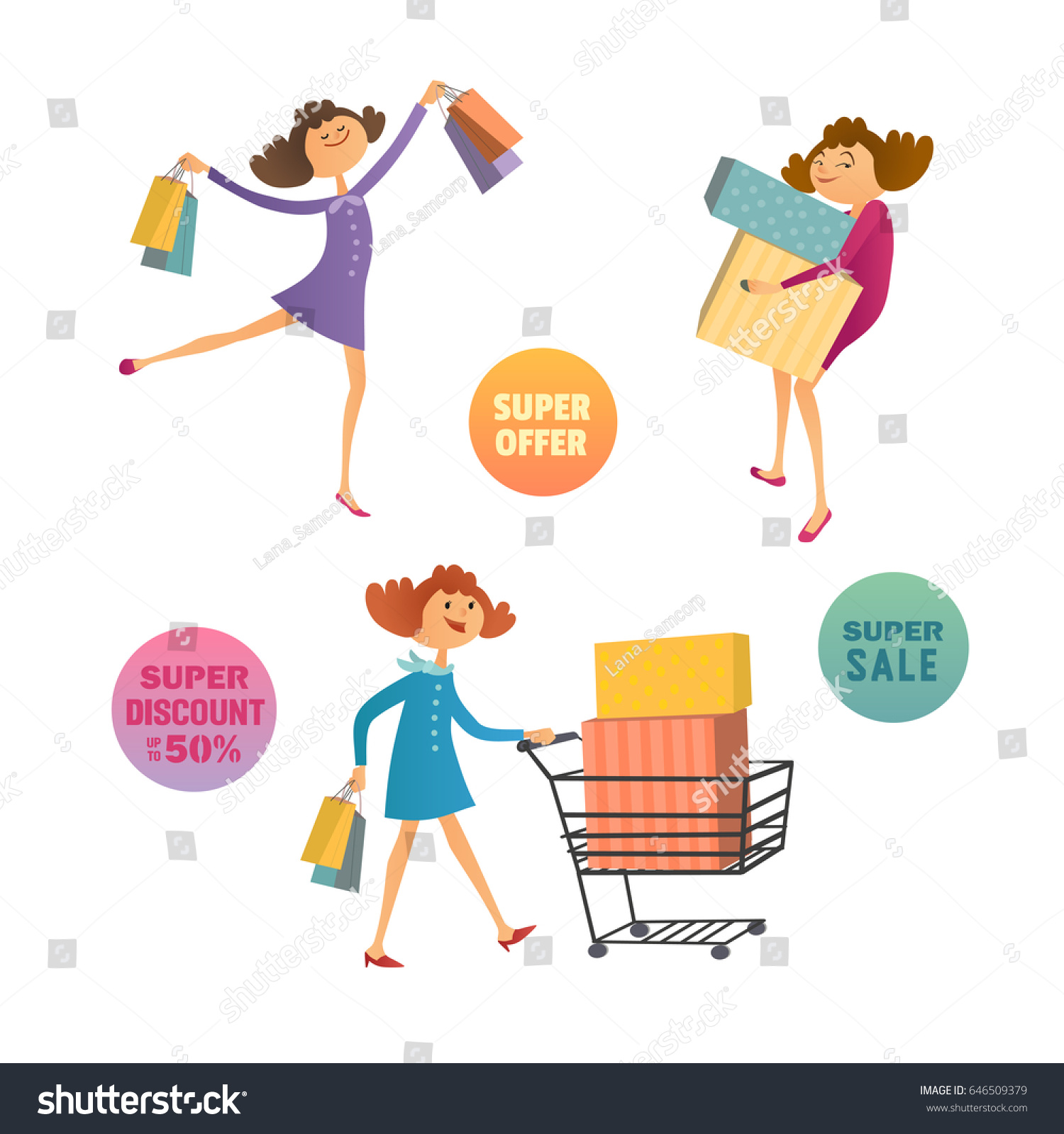 Consumer Pattern En Francais | happy consumers concept hand drawn shoppers stock vector Consumer Pattern En Francais | happy consumers concept hand drawn shoppers stock vector