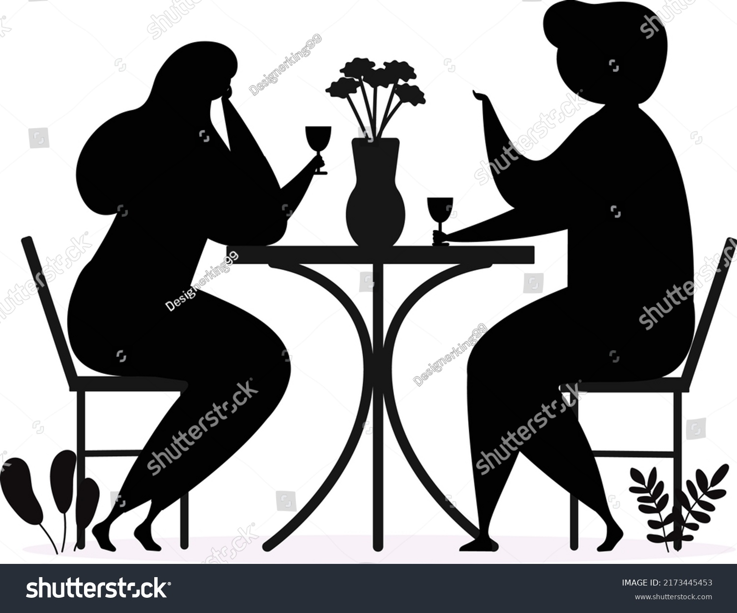 Happy Couple Drinking Wine Silhouettes Stock Vector (royalty Free 