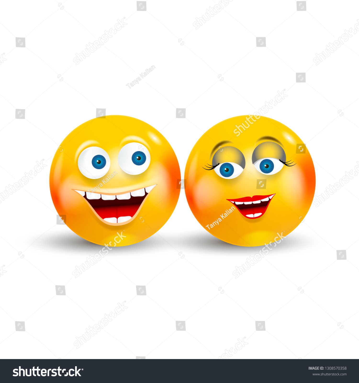 Happy Couple Emoji Kawaii Faces Love Stock Vector Royalty Free