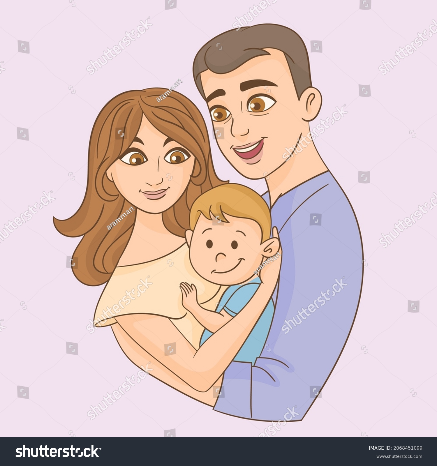 Happy Cute Kid Boy Mom Dad Stock Vector (royalty Free) 2068451099 