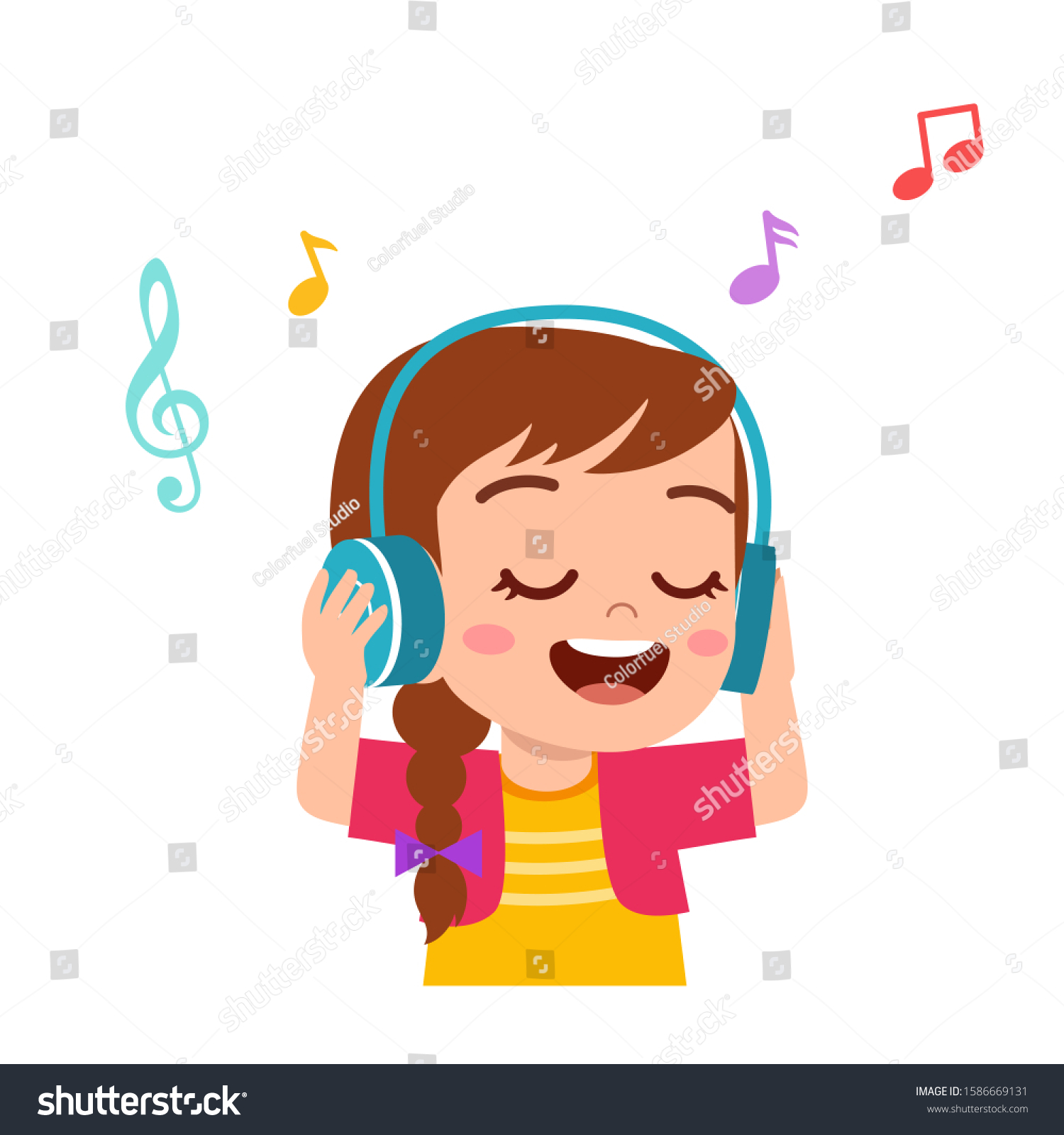 Happy Cute Kid Girl Listen Good Stock Vector (Royalty Free) 1586669131