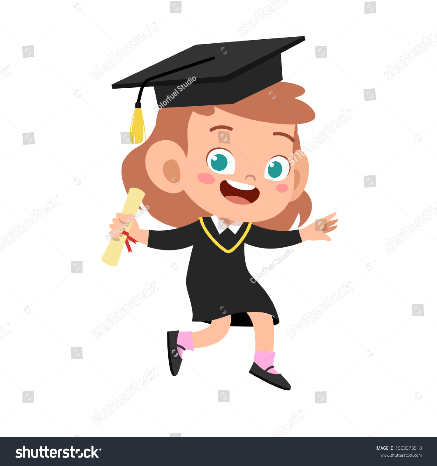 Happy Cute Kid Jump Graduation Vector Stock Vector (Royalty Free ...