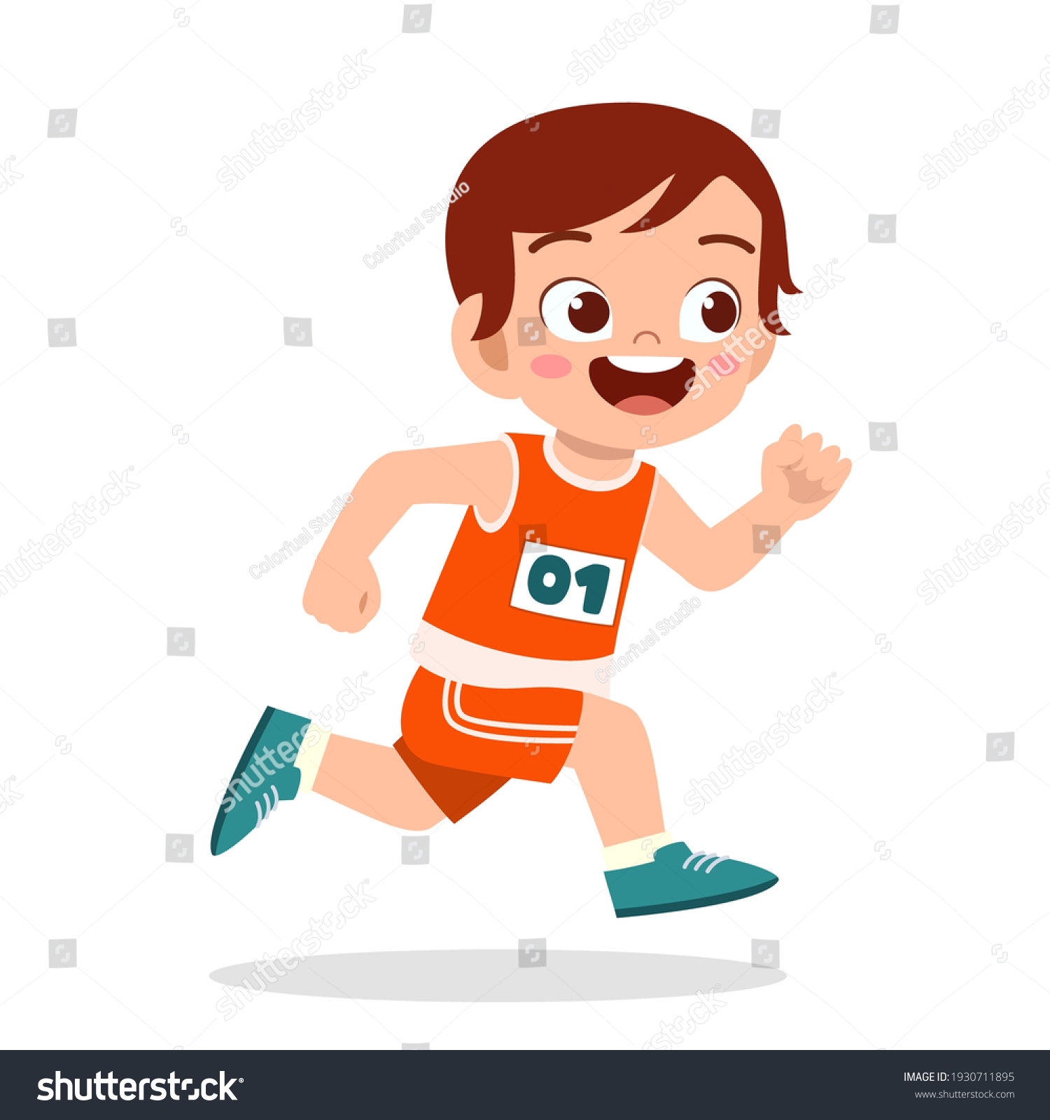 Happy Cute Little Boy Run Marathon Stock Vector (Royalty Free) 1930711895