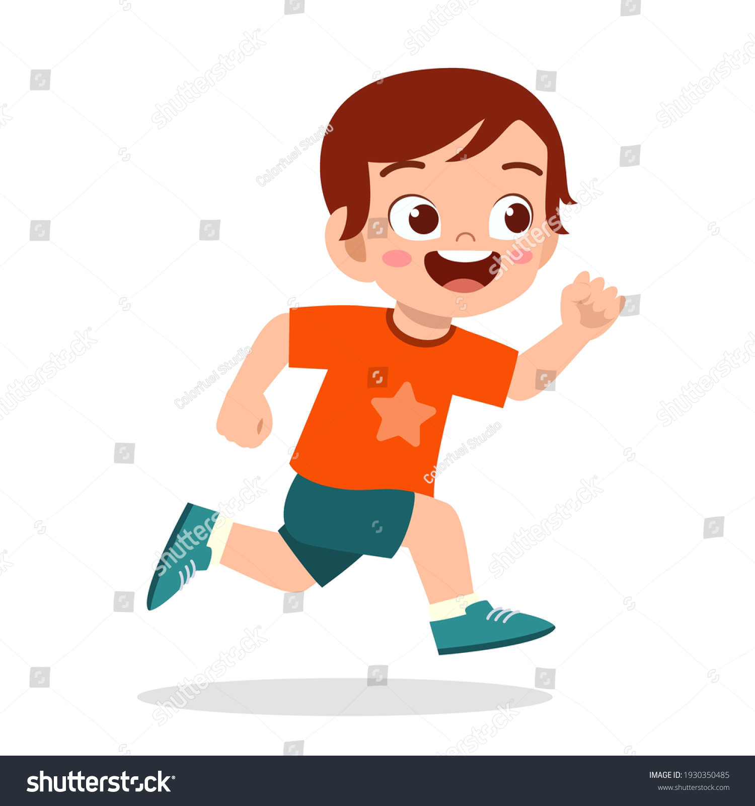 Happy Cute Little Boy Running Fast Stock Vector (Royalty Free) 1930350485