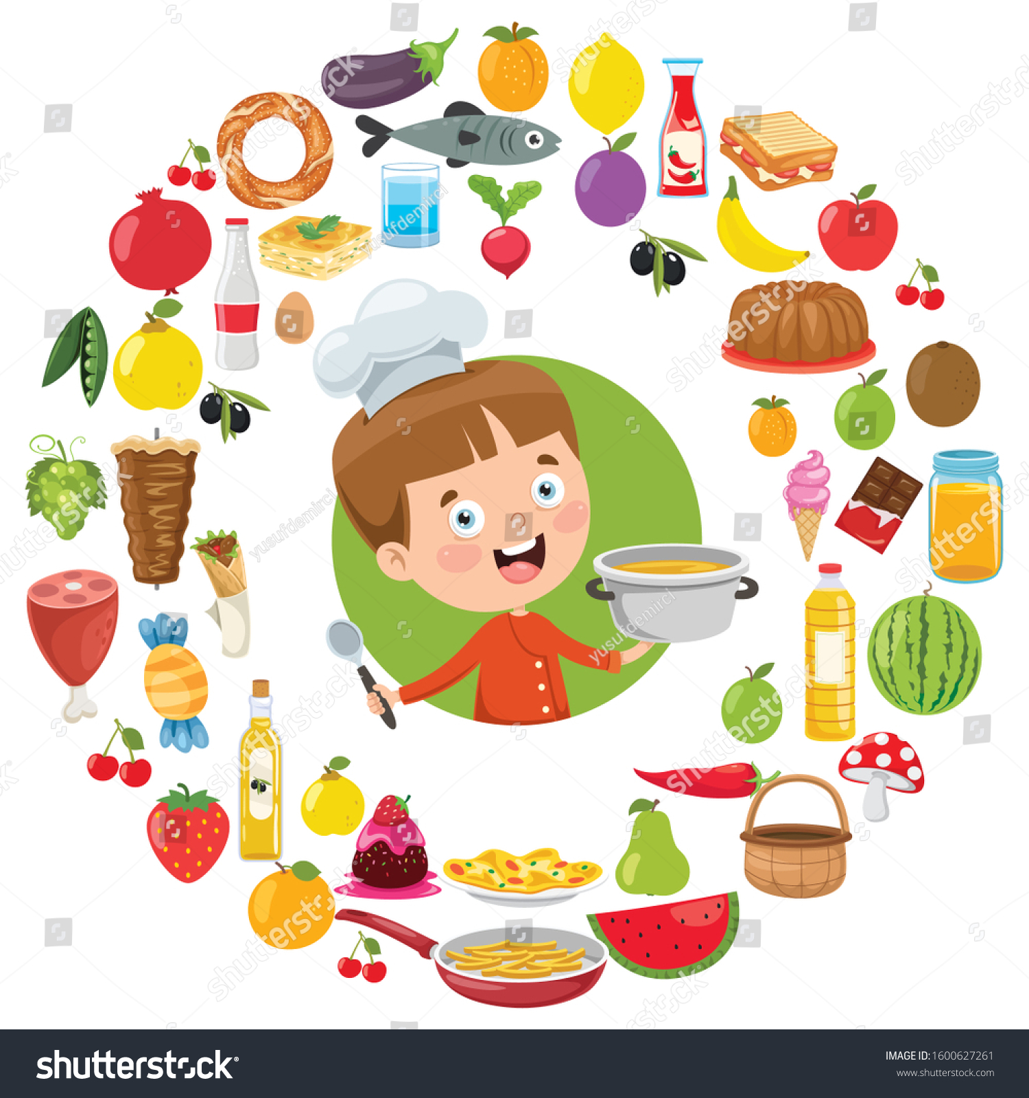 Happy Cute Little Chef Cooking Stock Vector (Royalty Free) 1600627261