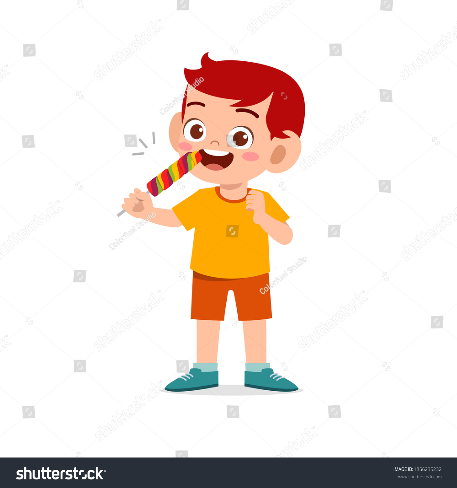 Happy Cute Little Kid Boy Girl Stock Vector (Royalty Free) 1856235232