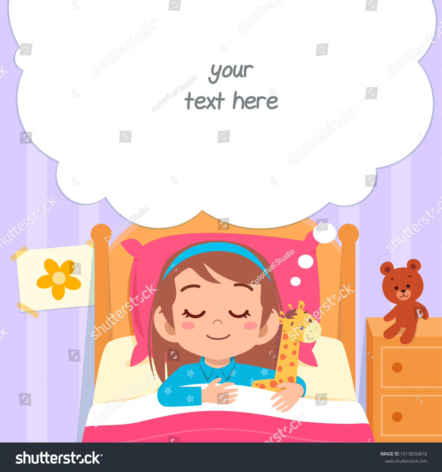 Happy Cute Little Kid Girl Sleep Stock Vector (Royalty Free) 1619656816 ...