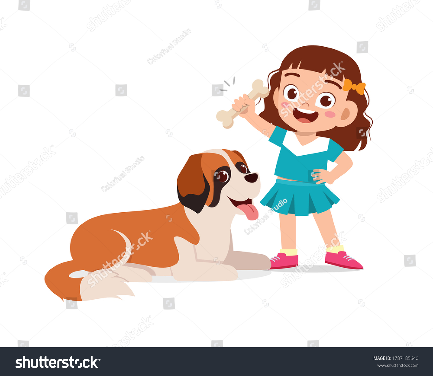 Happy Cute Little Kid Play Dog Stock Vector (Royalty Free) 1787185640 ...