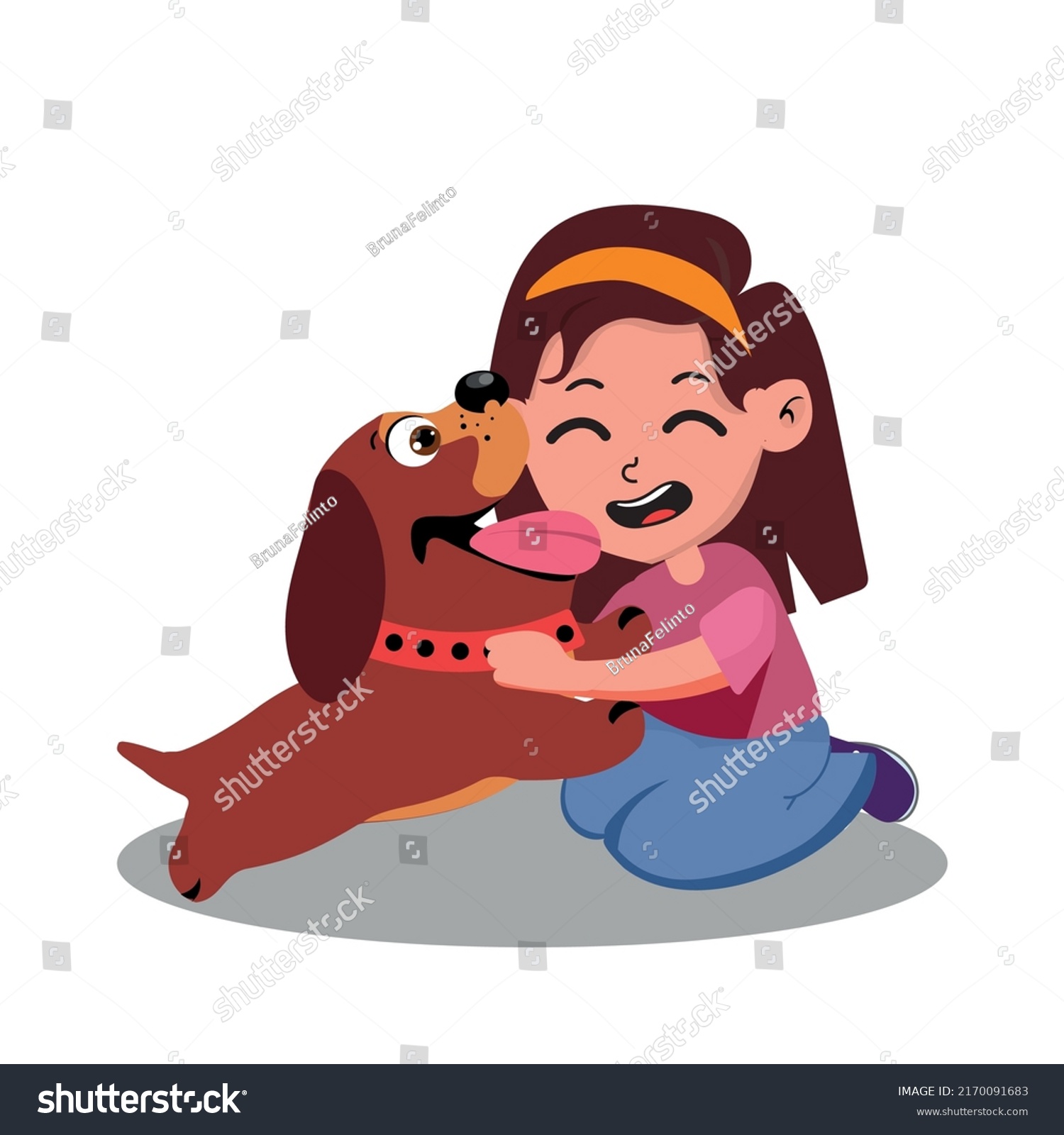 Happy Cute Little Kid Play Dog Stock Vector (Royalty Free) 2170091683 ...