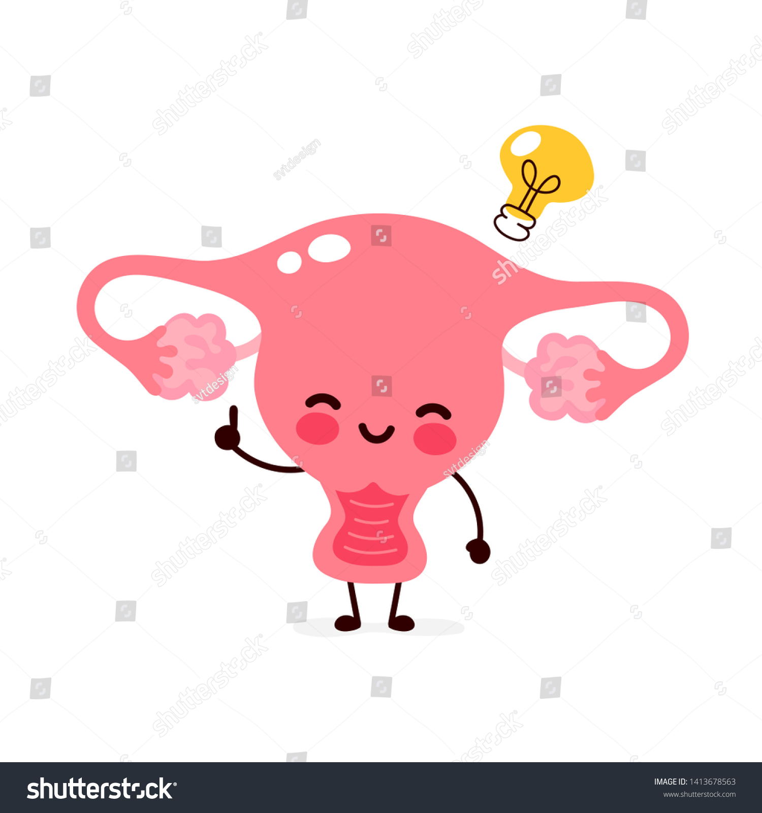 Happy Cute Uterus Lightbulb Charactervector Hand vetor stock (livre de