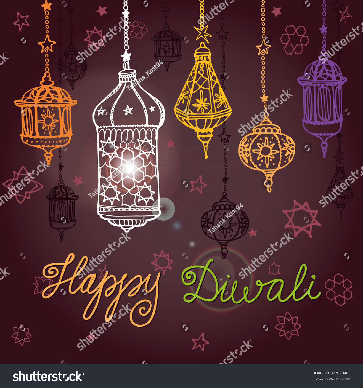 Happy Diwali Festivaltraditional Hanging Lamp Doodle Stock Vector ...