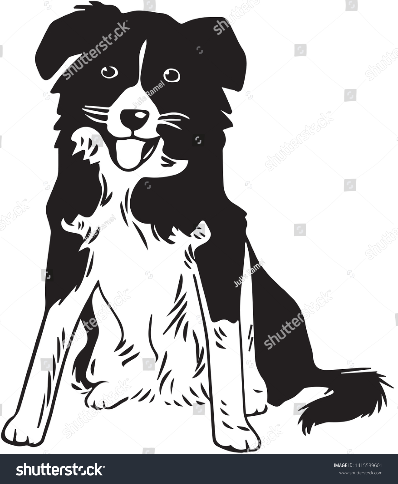 Happy Dog Sitting Black White Stock Vector Royalty Free 1415539601