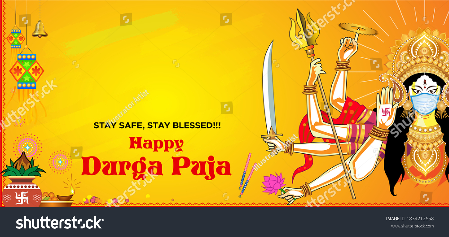 Happy Durga Puja Goddess Durga Safety Stock Vector (Royalty Free ...