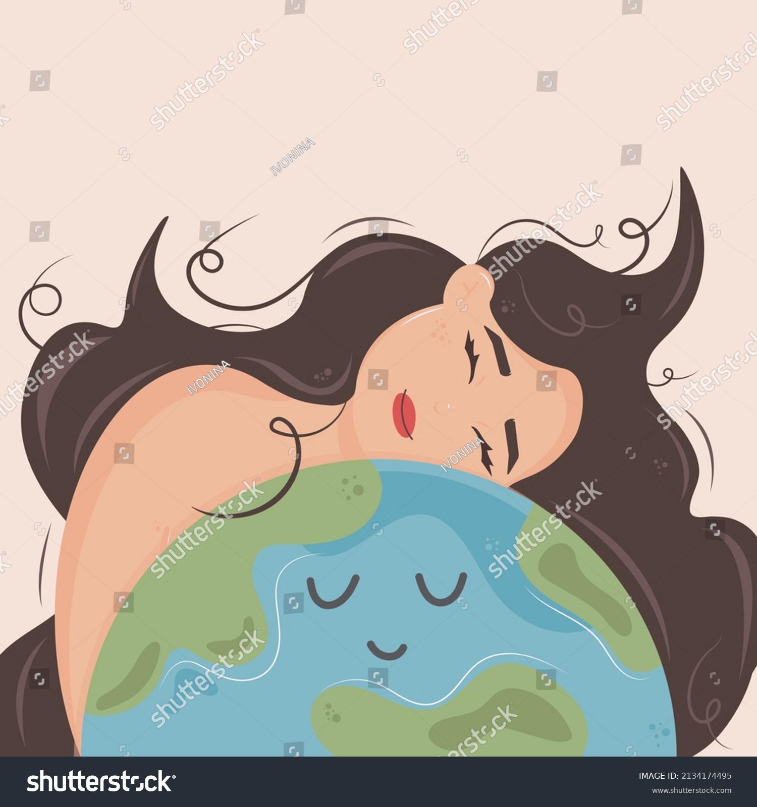 Happy Earth Day Cute Smiling Girl Stock Vector Royalty Free