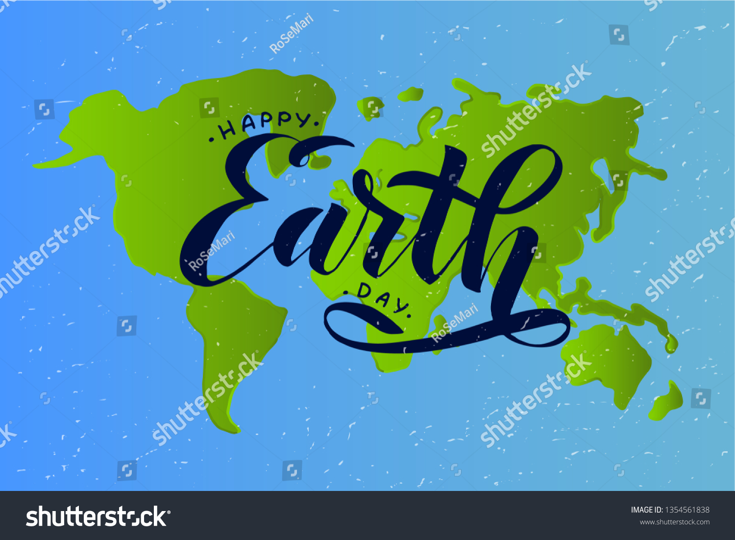 Happy Earth Day Lettering Earth Map Stock Vector Royalty Free