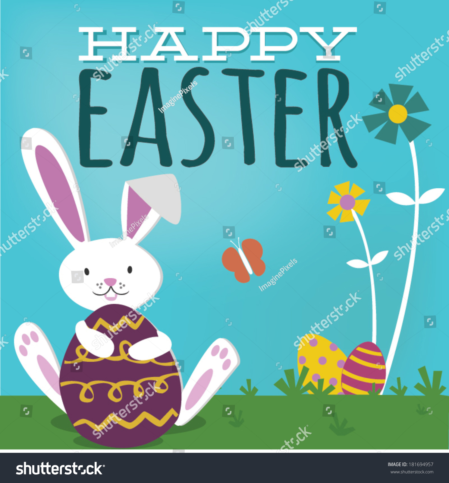 Happy Easter Cute Bunny Rabbit Spring Stock Vector 181694957 - Shutterstock