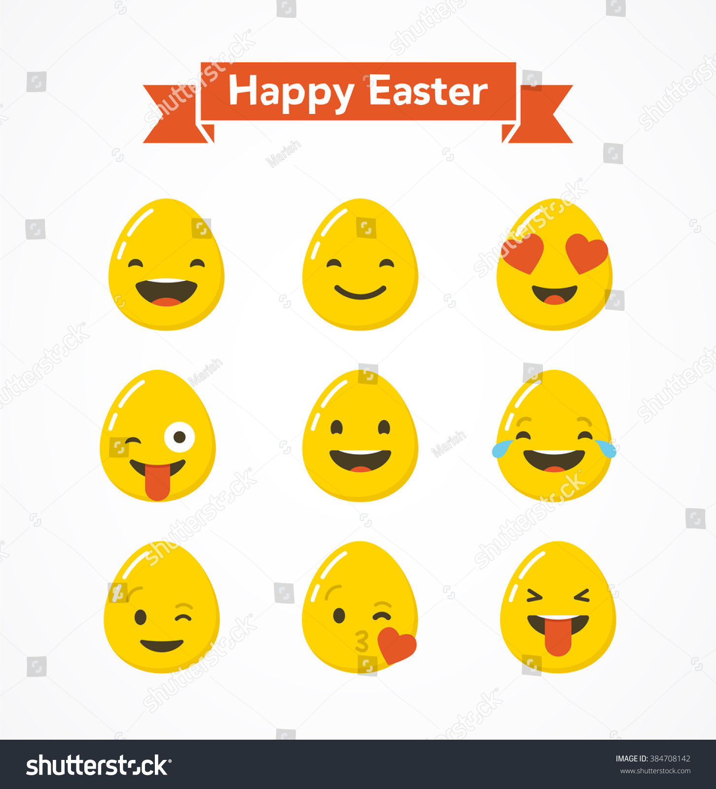 Happy Easter Eggs Emoticons Emoji Set Stock Vector (Royalty Free) 384708142