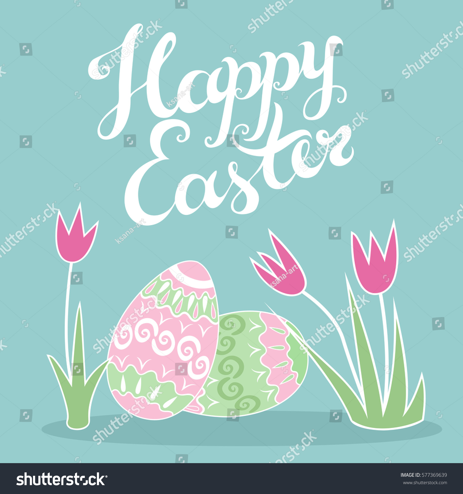 Happy Easter Greeting Card Hand Drawn Stock Vector Royalty Free