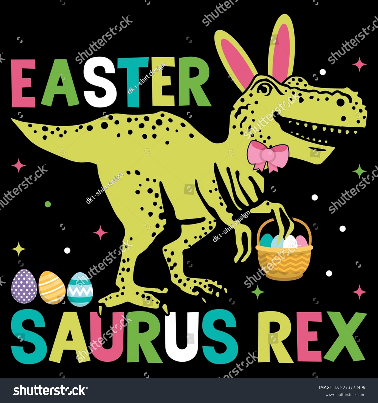 SVG of Happy easter saurus rex bunny funny dinosaur t-shirt design. typography graphic vector art shirt design. easter rabbit squad funny quote shirt for kid, baby men, women. Poster, banner, and gift svg