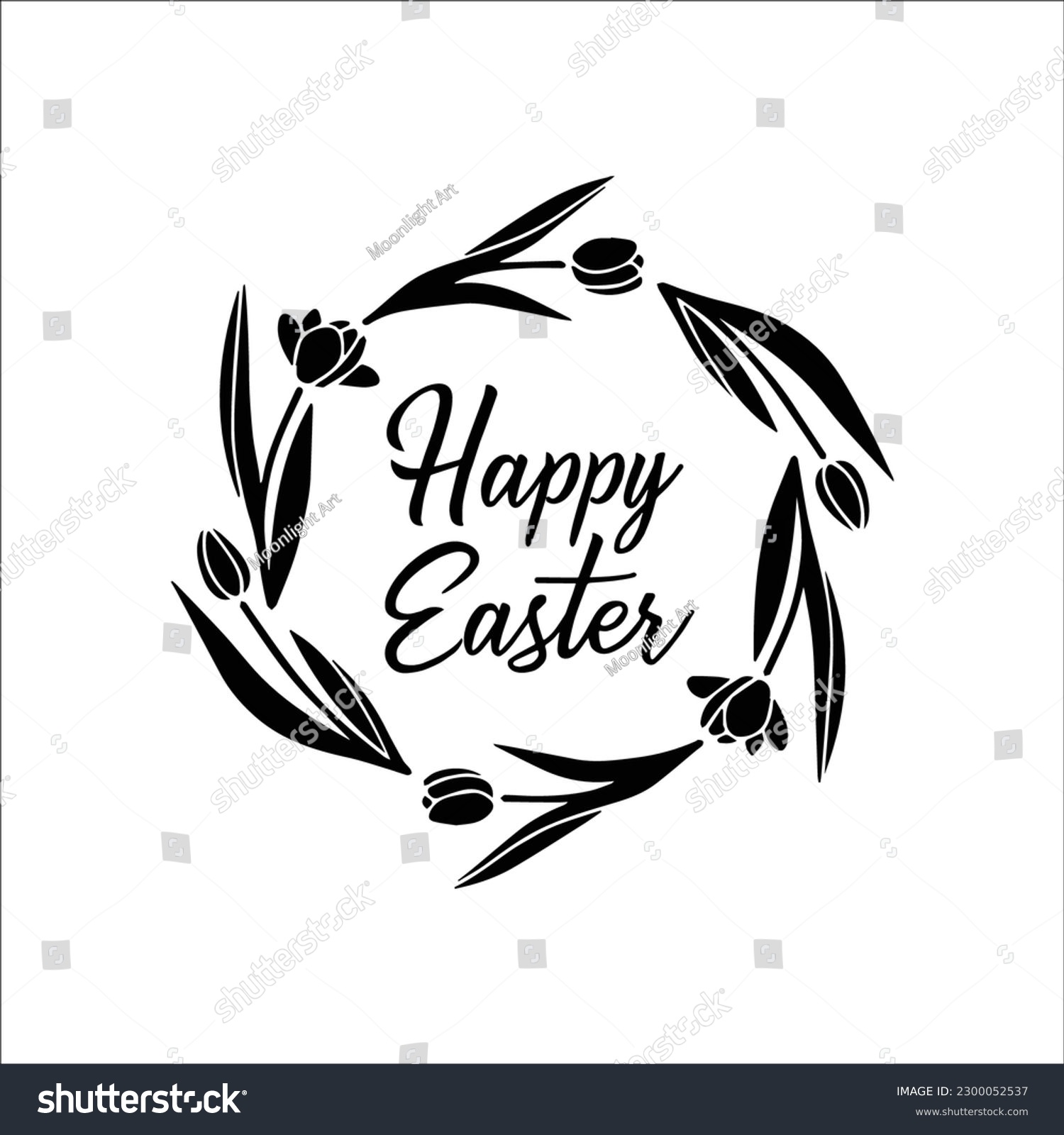 SVG of Happy Easter SVG, Happy Easter floral wreath svg, Easter circle monogram svg, Spring wreath flower svg, Floral frame svg