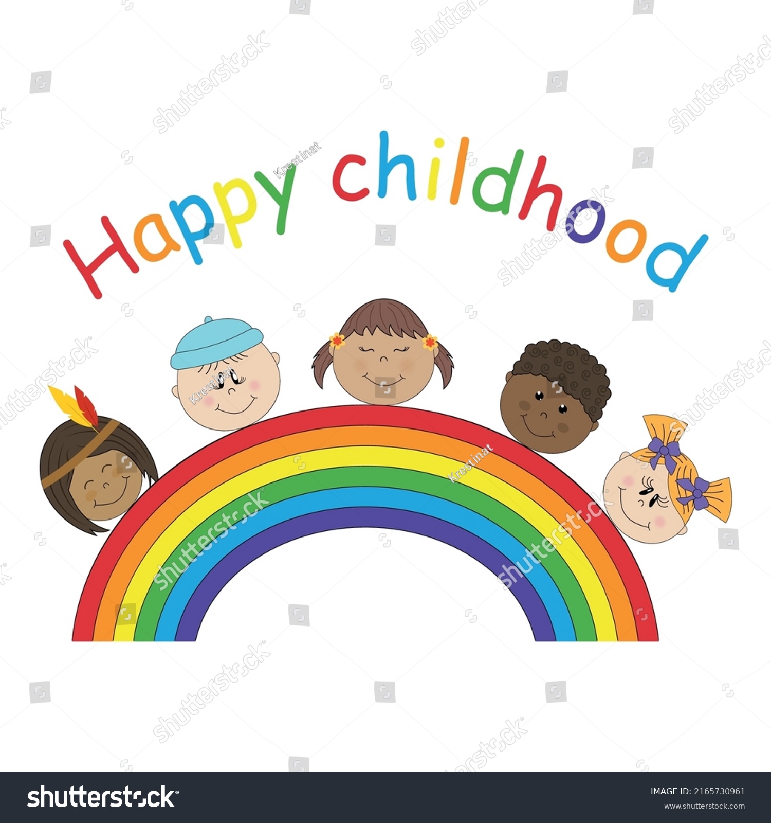 Happy Faces Children Happy Childhood Rainbow Stock Vector (Royalty Free ...