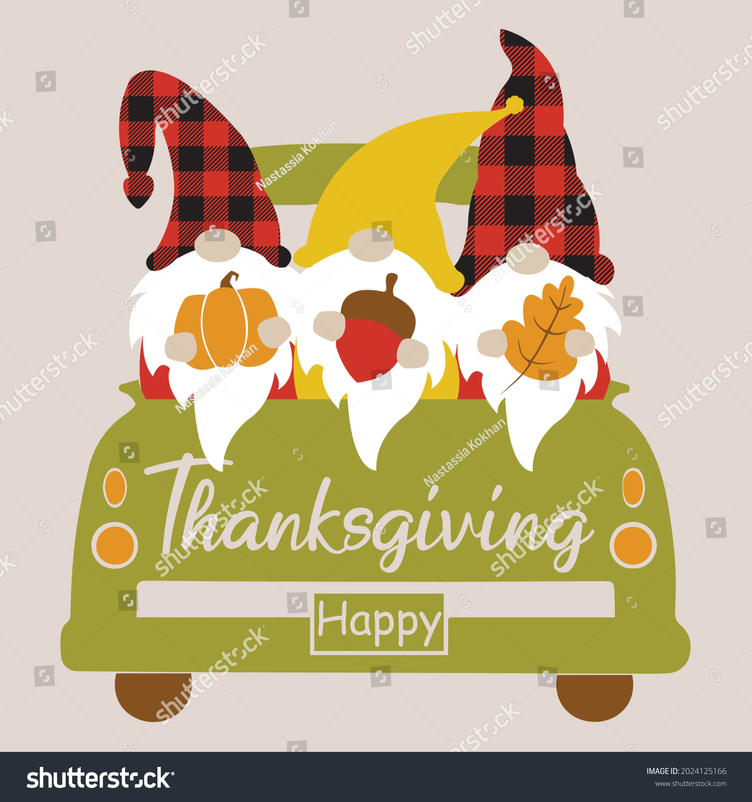 SVG of Happy fall truck with fall gnomes svg vector Illustration isolated on white background. Thanksgiving truck with autumn gnome sublimation. Fall sublimation autumn shirt design. Thanksgiving shirt svg