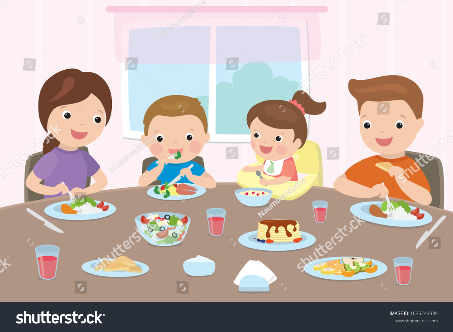 Happy Family Eats Table Cartoon Parents Stock Vector (Royalty Free ...