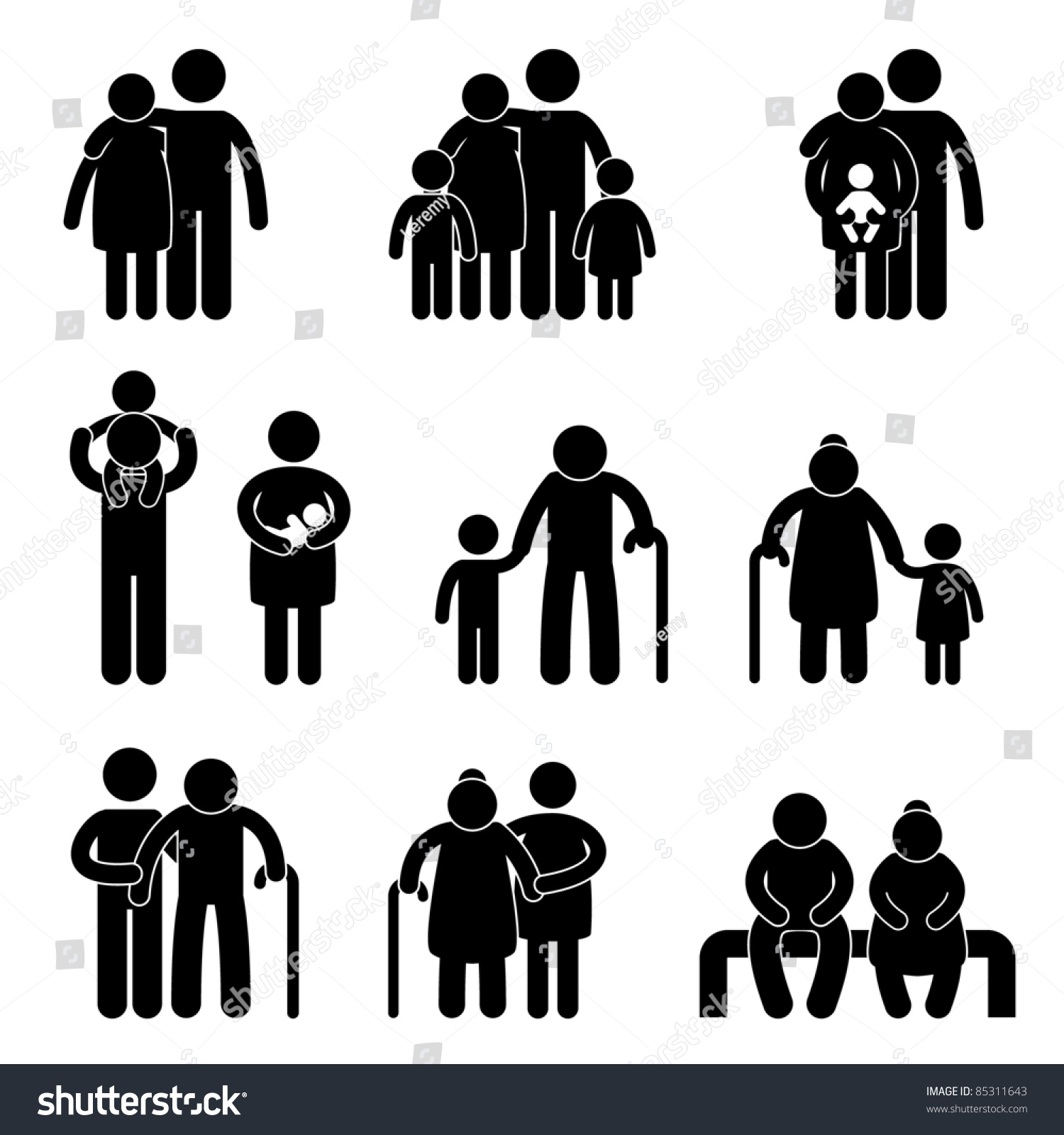 Happy Family Father Mother Grandmother Grandfather Stock Vector ...