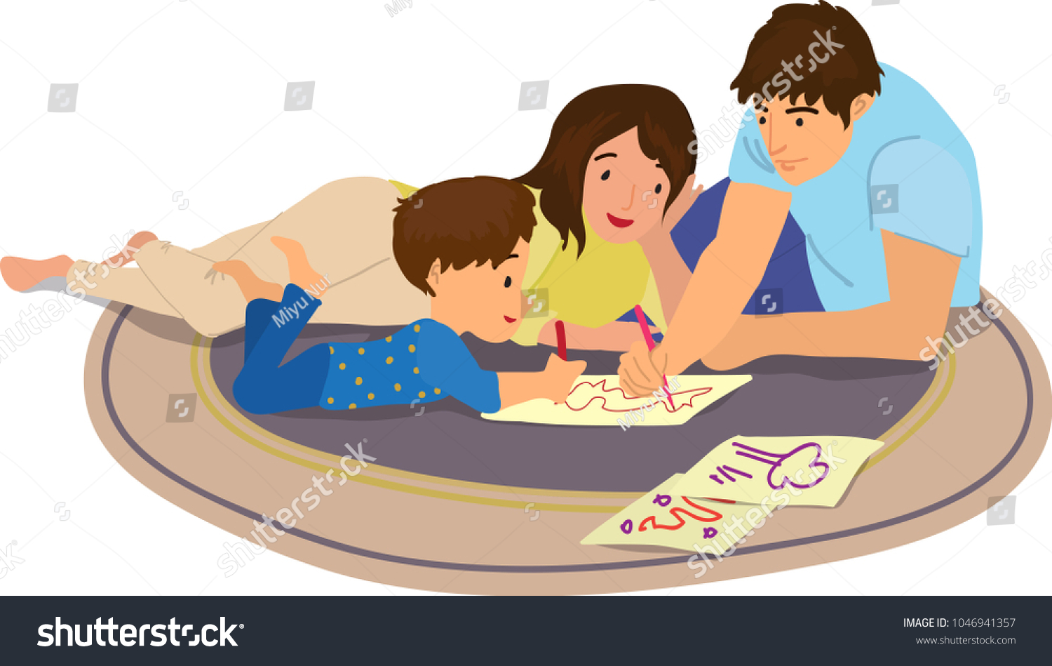 Happy Family Have Good Time Draw Stock Vector Royalty Free