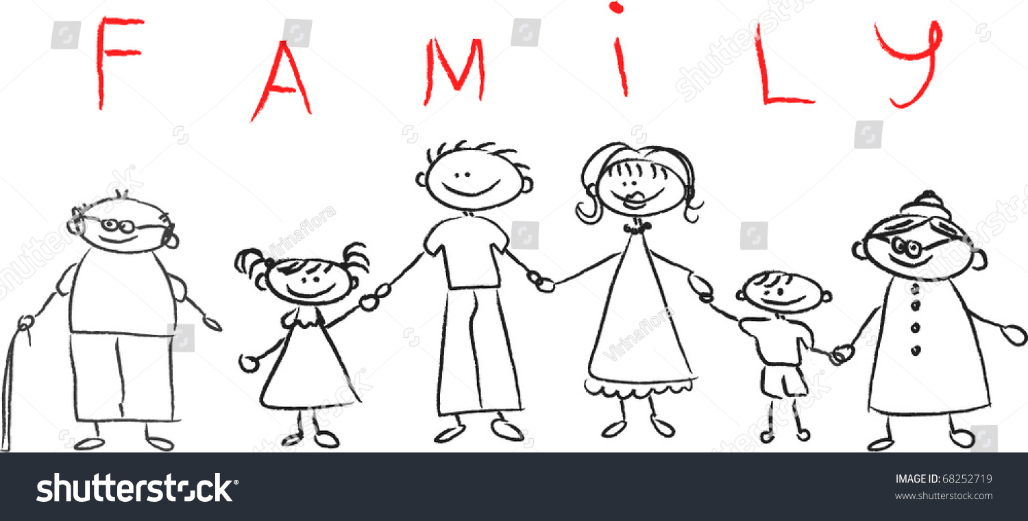 Happy Family Holding Hands Hand Drawing Isolated On White Background ...