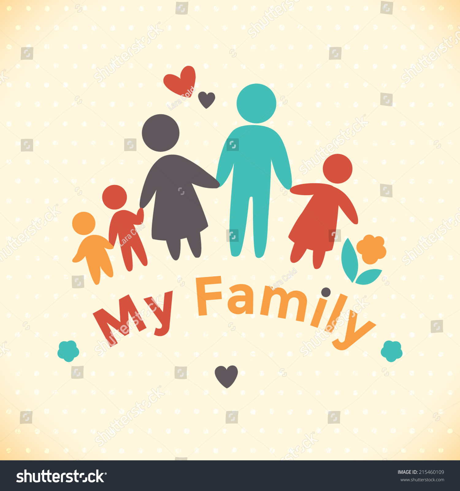 Happy Family Icon Multicolored In Simple Figures. Two Children, Dad And ...