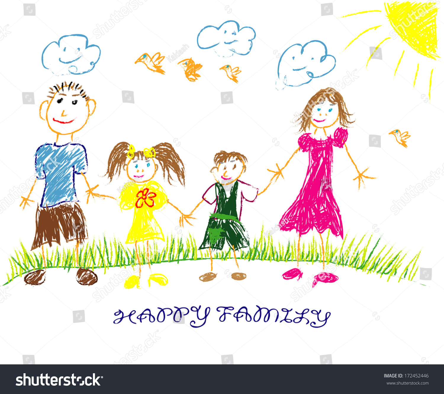 Happy Family Illustrationvector Child Draws His Stock Vector (Royalty ...