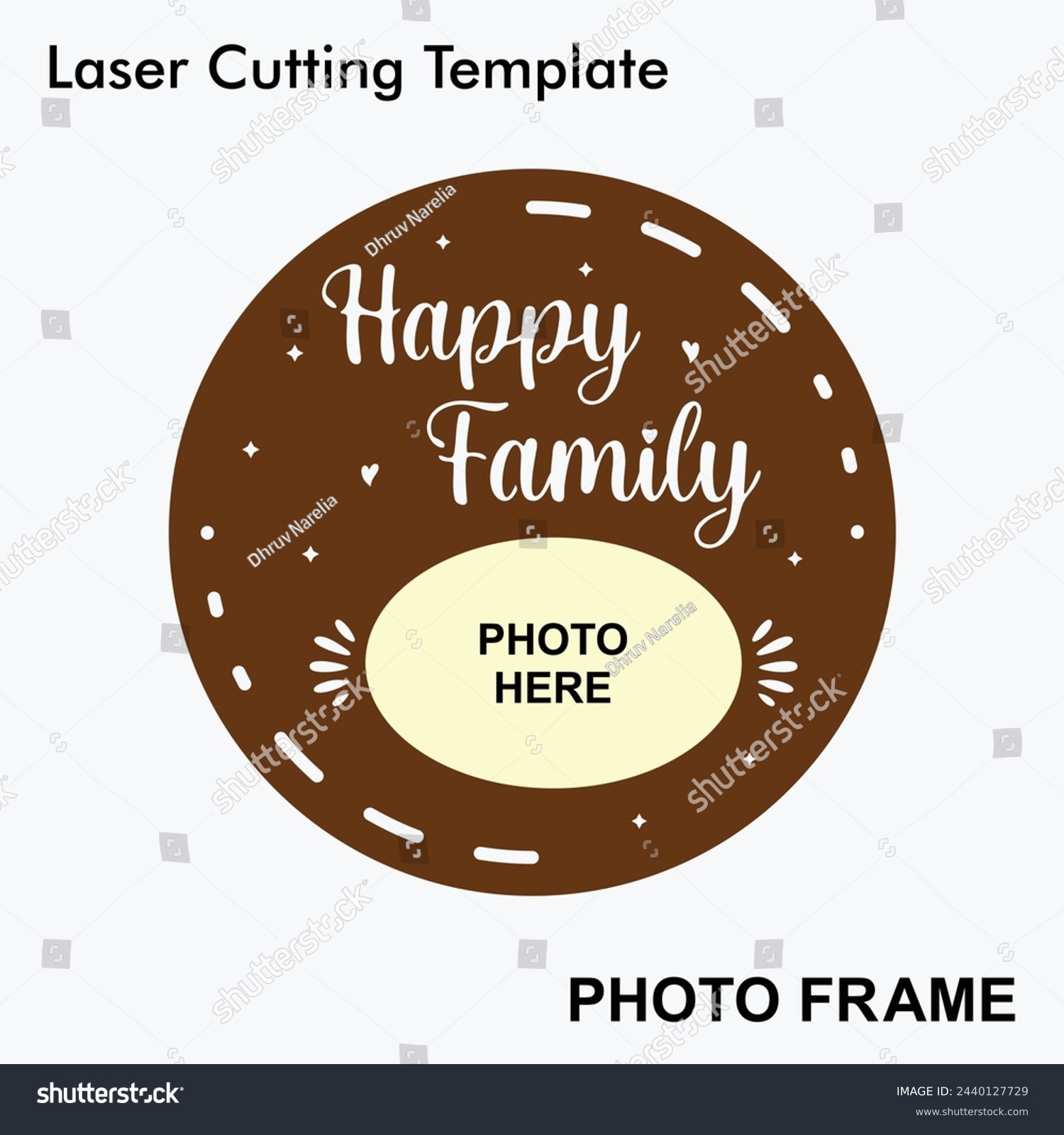 SVG of Happy Family laser cut photo frame with 1 photo. Home decor wooden sublimation frame template. Suitable for home and room decoration. Laser cut photo frame template design for mdf and acrylic cutting. svg