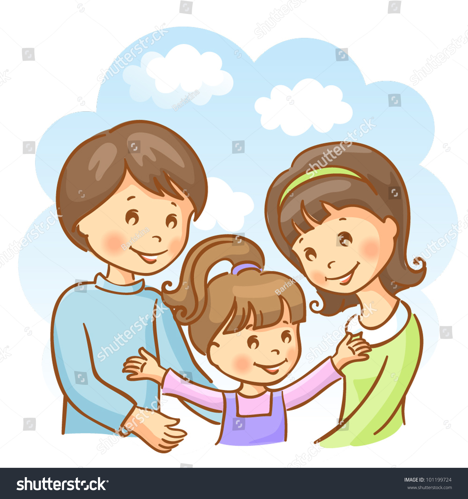 Happy Family On The Sky Background. Mother, Father And Daughter Stock ...