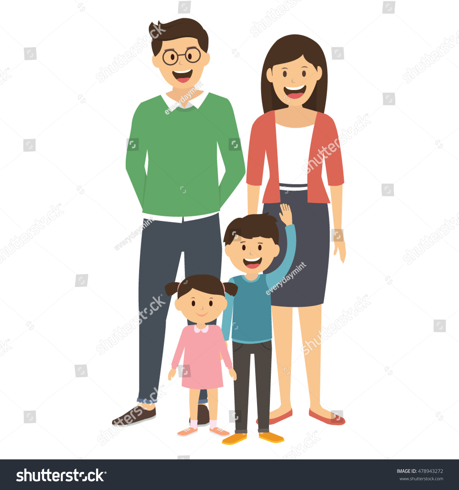 Happy Family Standing Together Isolated On White Background Stock ...