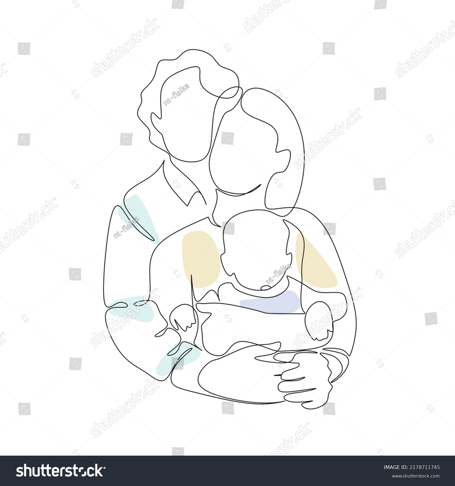 Happy Family Vector Illustration Drawn Line Stock Vector (Royalty Free ...