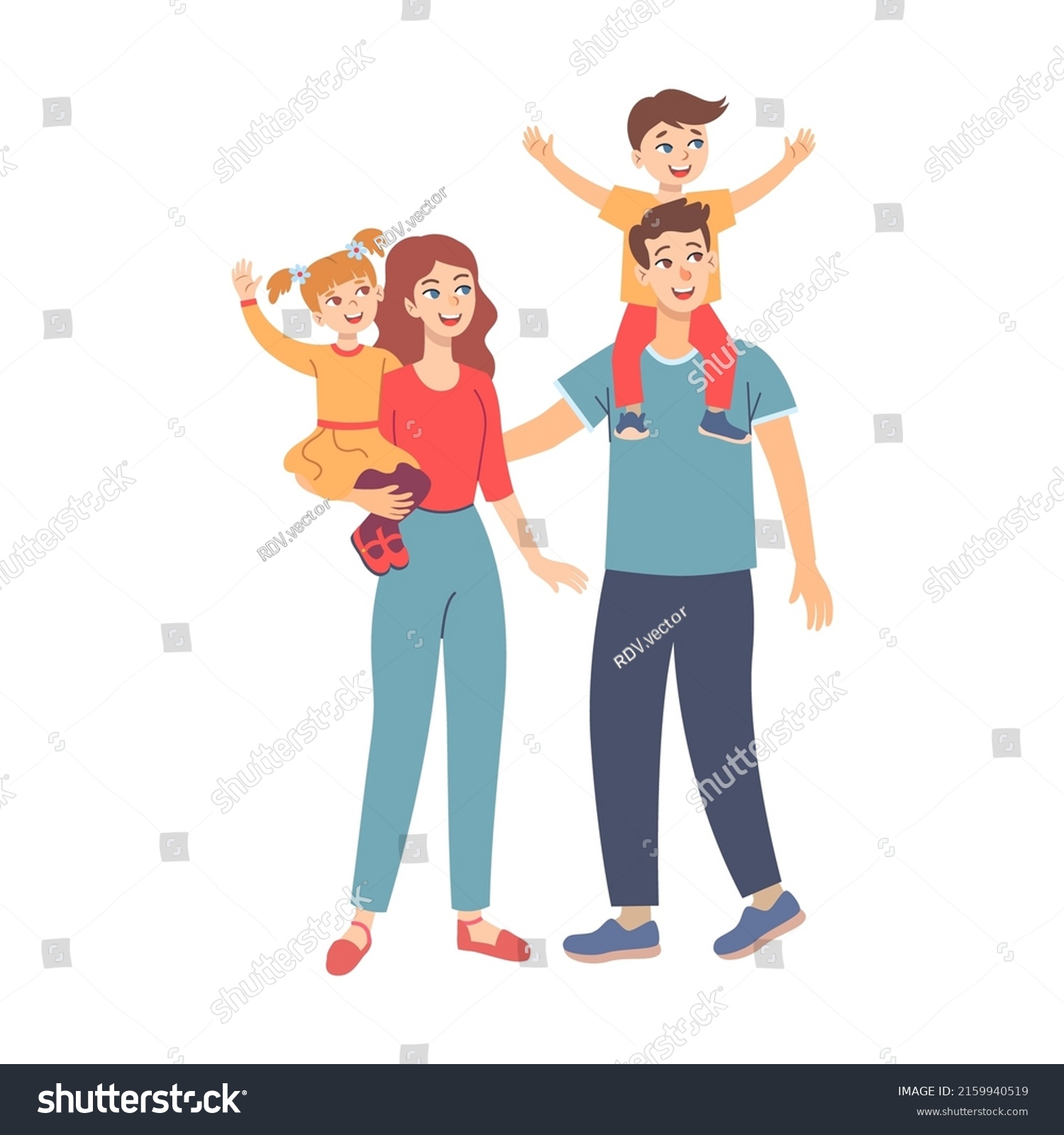 Happy Family Walking Together Outdoor Vector Stock Vector (royalty Free 