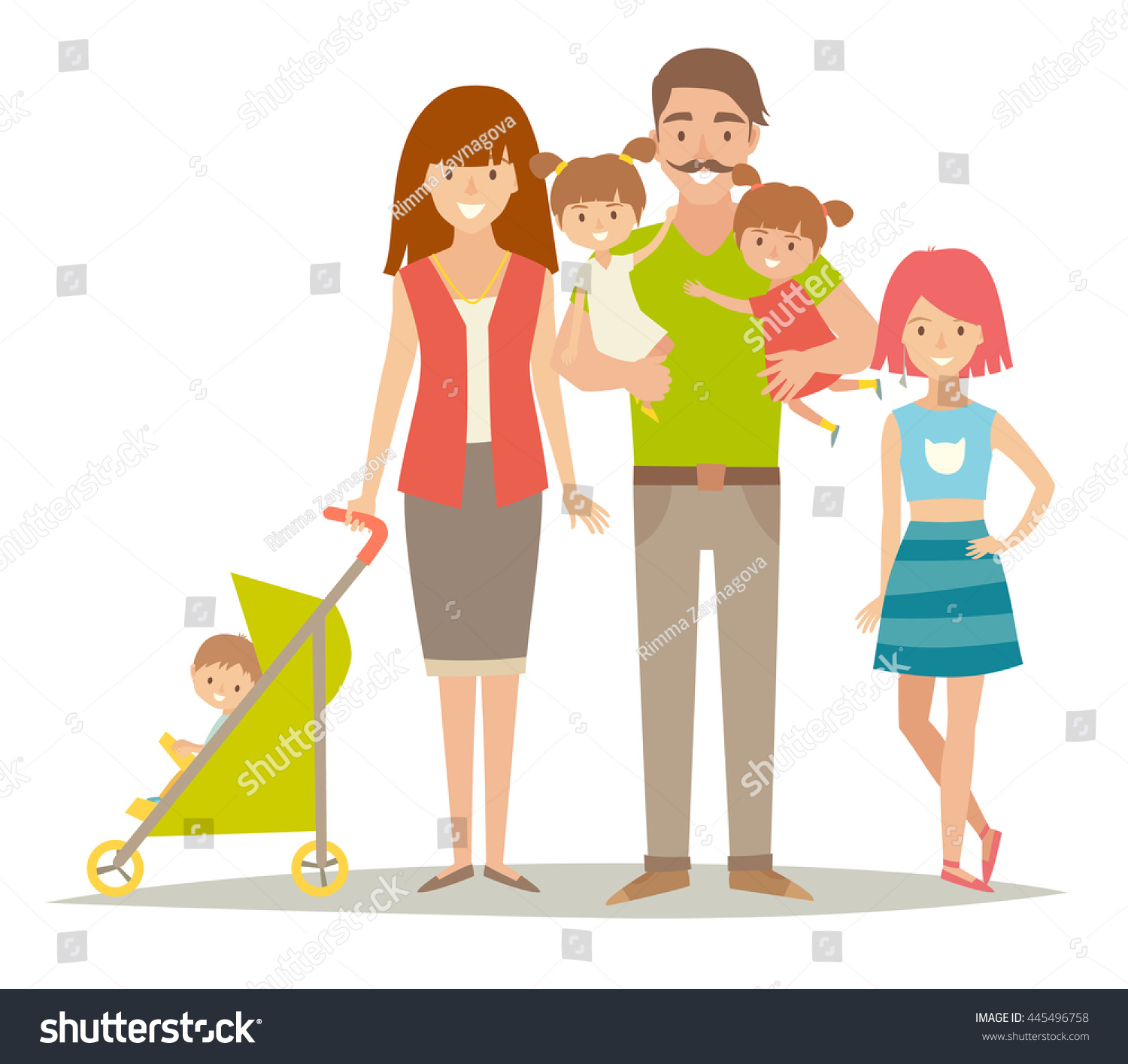 Happy Family Twins Kids Cartoon Characters Stock Vector Royalty Free