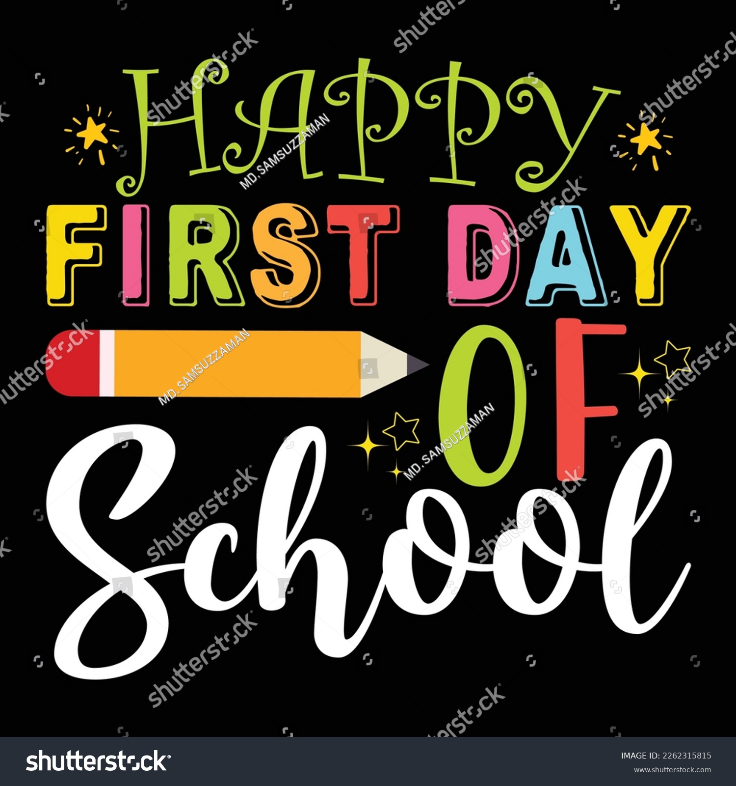 SVG of Happy First Day Of School, Happy back to school day shirt print template, typography design for kindergarten pre k preschool, last and first day of school, 100 days of school shirt svg